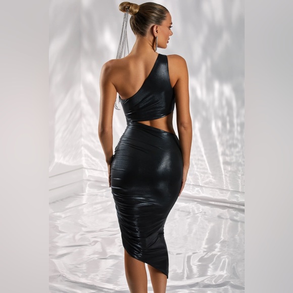 BRAND NEW WITH TAGS OHPOLLY Ultra-sleek sexy single shoulder bodycon midi dress - Picture 8 of 11